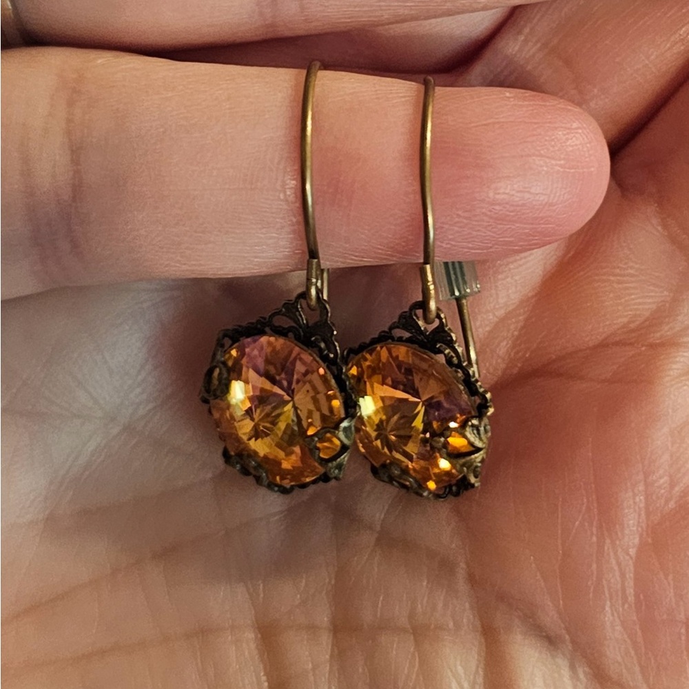 Topaz crystal and brass earrings